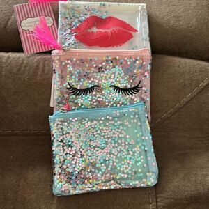SET‎ OF 3 TRANSPARENT CONFETTI COSMETIC PURSES - NWT.